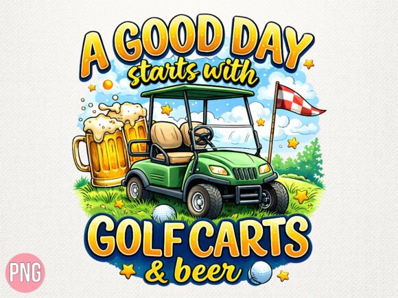 Golf Carts and Beer Summer Design PNG: A Creative Asset
