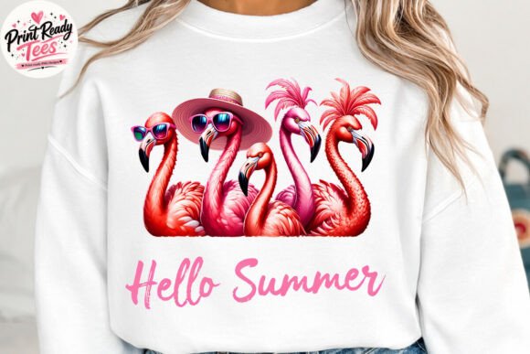 Hello Summer Flamingo PNG: Vibrant T-Shirt Design
