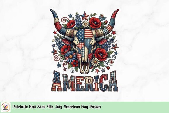 Patriotic Bull Skull Design: A Modern Graphic Asset