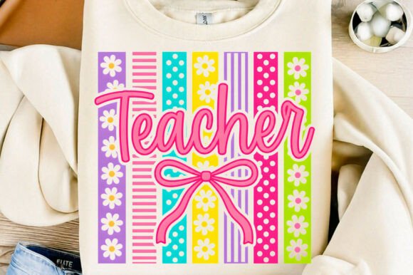 Retro Floral Teacher Bow Groovy PNG Design